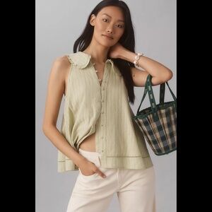 Anthropologie The Keira Collared Button-Front Blouse by Pilcro: Tank